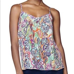 Lilly Pulitzer Abstract Fish Pattern Dusk Racer Back Silk Tank Top